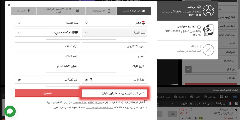 أدخل الرمز الترويجي